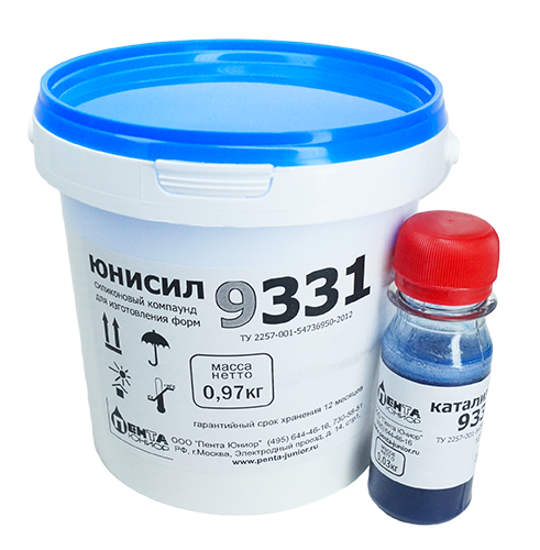Резина силиконовая Юнисил-9331 прозрачная двухкомпонентная жидкая (в упаковке  0,97+0,03 кг).